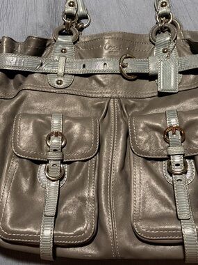 COACH LEGACY NS METALLIC GRAY XL LEATHER BUSINESS TOTE